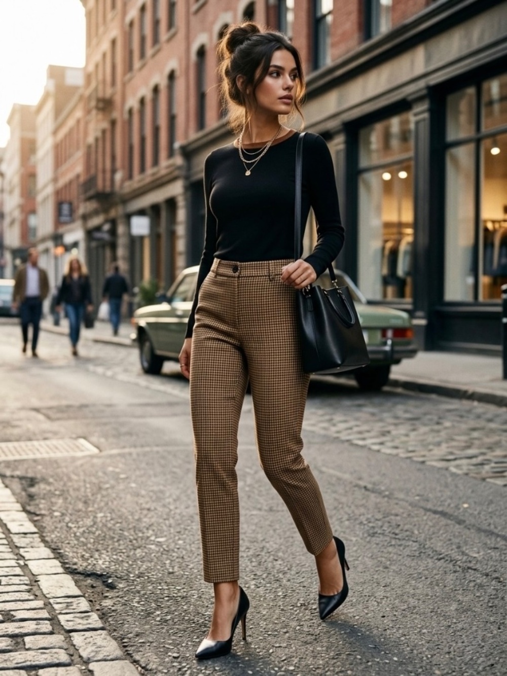 Cleo Petites Every Body Houndstooth Ankle Brown/Black Pants Size 10